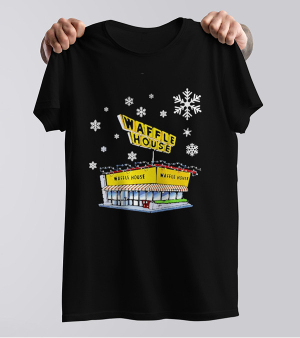 Waffle House Snowflakes Christmas Scene T-Shirt