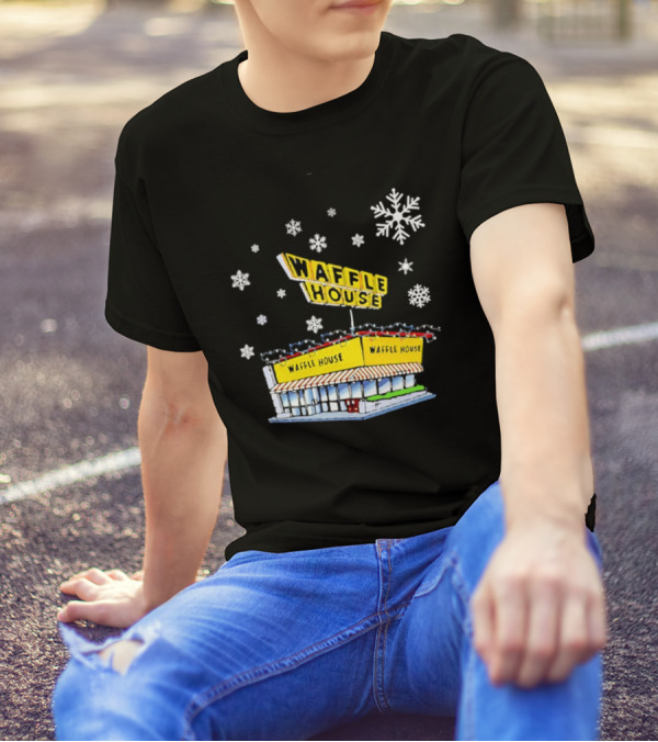 Waffle House Snowflakes Christmas Scene T-Shirt