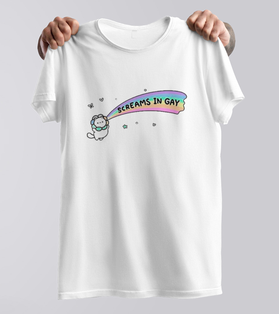 Screams In Gay Cat With Rainbow Trail And Hearts T-Shirt