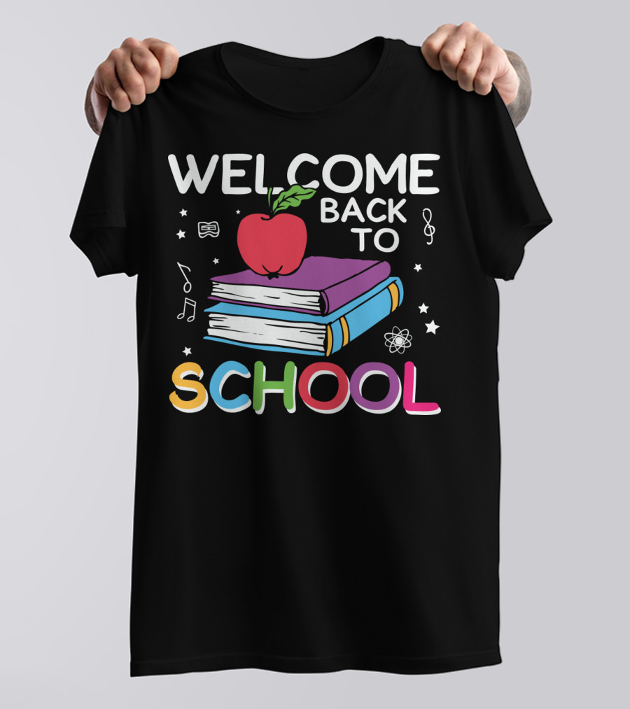 WELCOME BACK TO SCHOOL APPLE AND BOOKS WITH MUSIC AND SCIENCE SYMBOLS T-Shirt