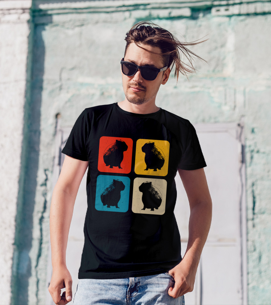Vintage Capybara Pop Art Silhouette Four Colors Squares T-Shirt