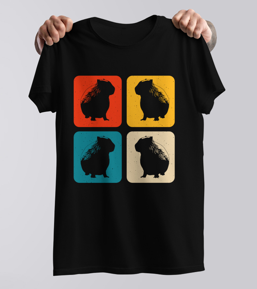 Vintage Capybara Pop Art Silhouette Four Colors Squares T-Shirt