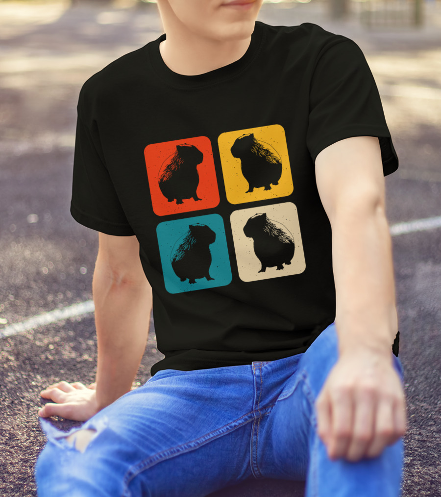 Vintage Capybara Pop Art Silhouette Four Colors Squares T-Shirt