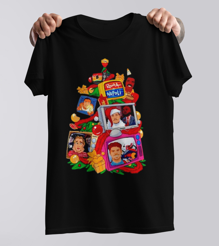 Roma Napoli Matchday Christmas Tree With Television Characters T-Shirt