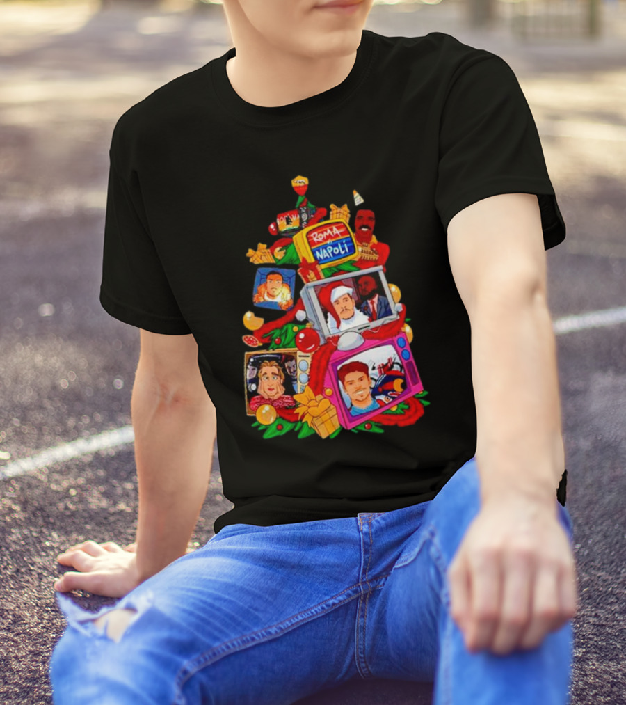 Roma Napoli Matchday Christmas Tree With Television Characters T-Shirt