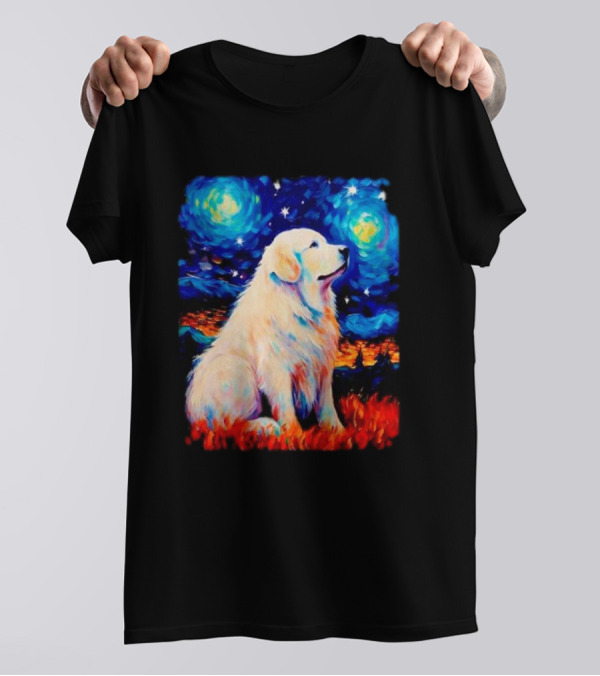 Starry Night Great Dog Van Gogh Style Golden Retriever T-Shirt