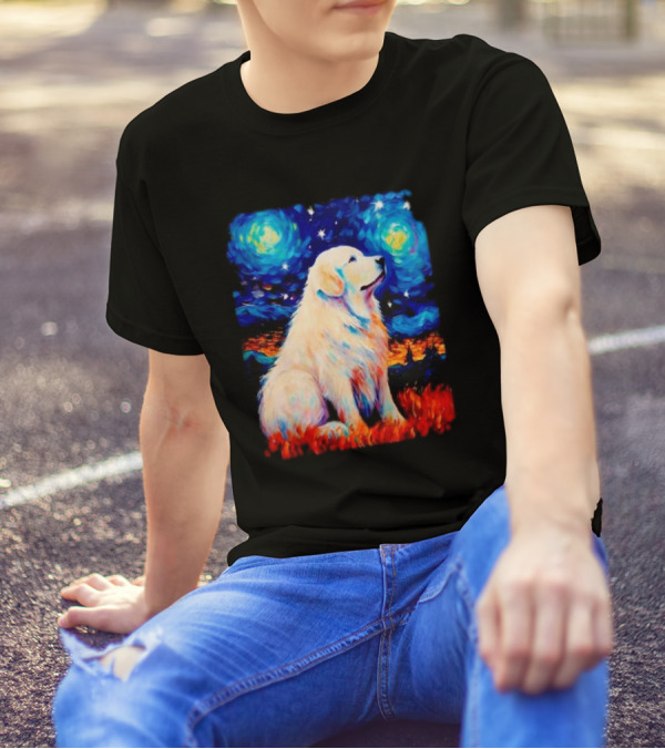 Starry Night Great Dog Van Gogh Style Golden Retriever T-Shirt