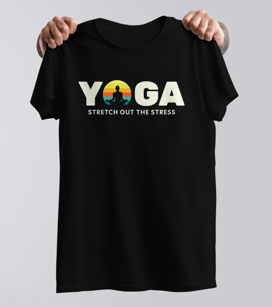 Yoga Stretch Out The Stress Meditation Silhouette Retro Sunset T-Shirt