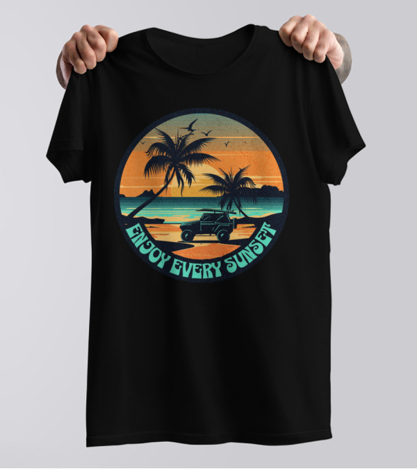 Enjoy Every Sunset Tropical Beach Jeep Adventure T-Shirt