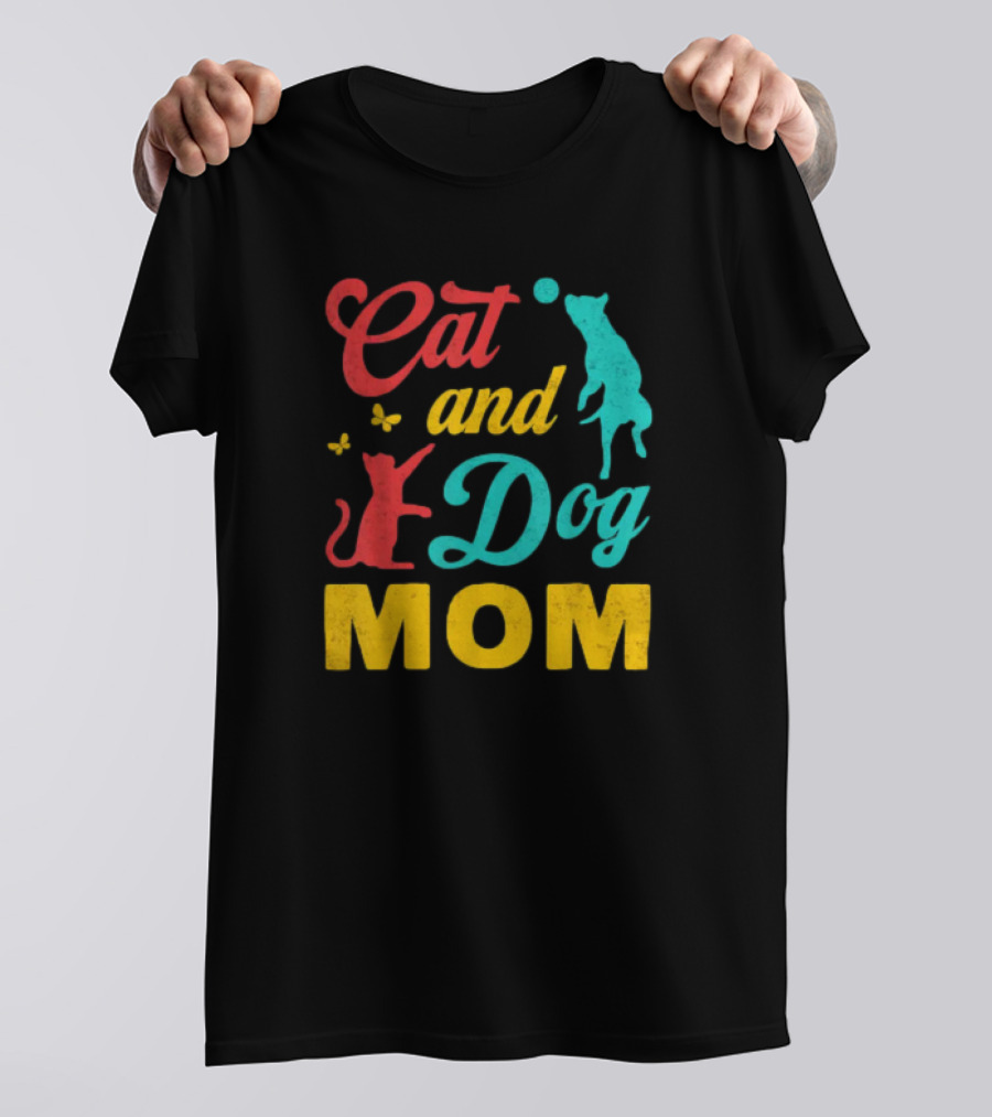Cat And Dog Mom Vintage Mothers Day Cat Dog Lover Mama T-Shirt