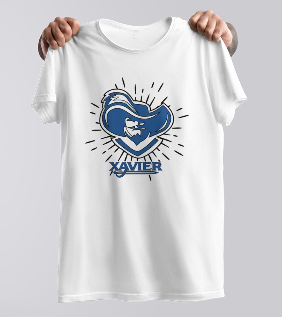Xavier Musketeer Bold Blue Emblem With Radiating Lines T-Shirt