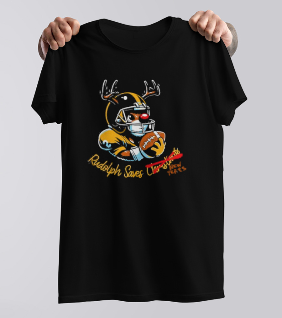Rudolph Saves New Years Football Reindeer Helmets T-Shirt
