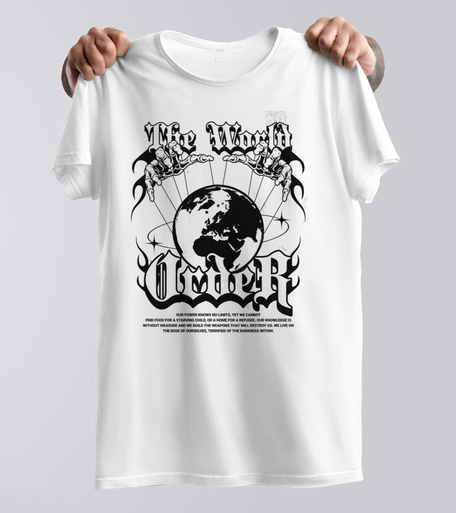 The World Order Global Control Earth In Hands Dark Gothic T-Shirt