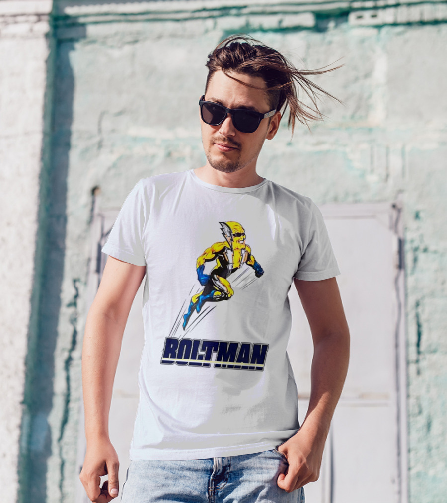 Boltman Superhero Speedster Art Yellow And Blue T-Shirt