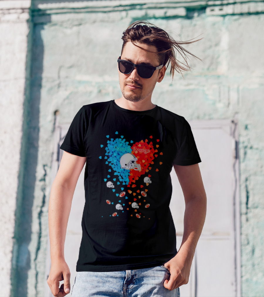 Aqua And Orange Miami Dolphins Hearts And Helmets Football T-Shirt