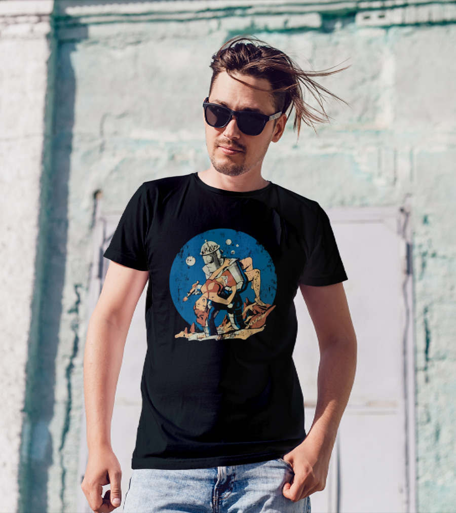 Damselindistress Retro Robot Romance Vintage Sci-Fi Space Adventure T-Shirt