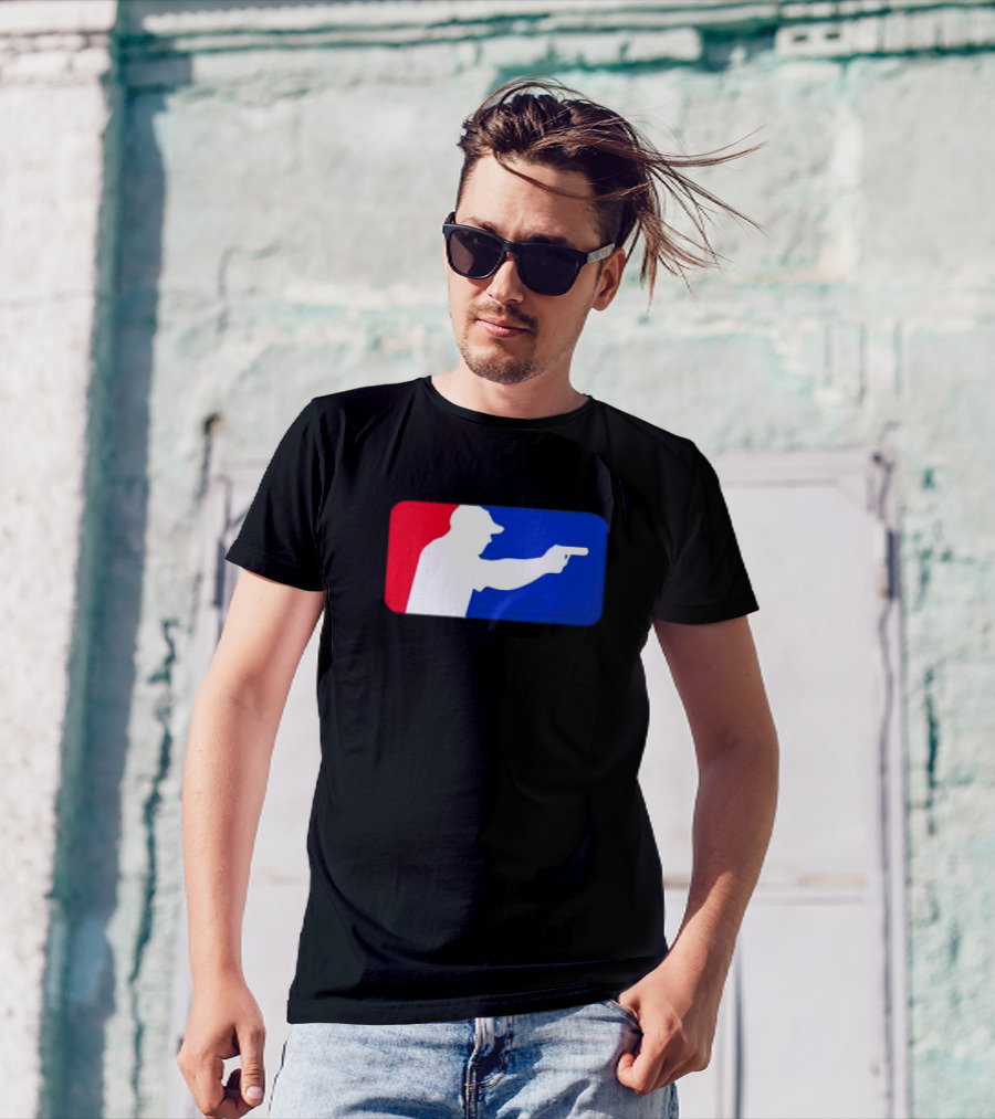 Major League Shooter Silhouette In Red White And Blue Rectangle T-Shirt