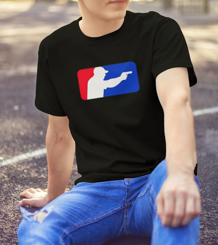 Major League Shooter Silhouette In Red White And Blue Rectangle T-Shirt
