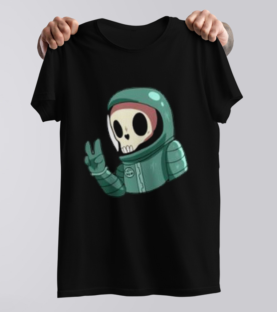 Peace Homie Skull Astronaut In Green Suit Making V-Sign T-Shirt