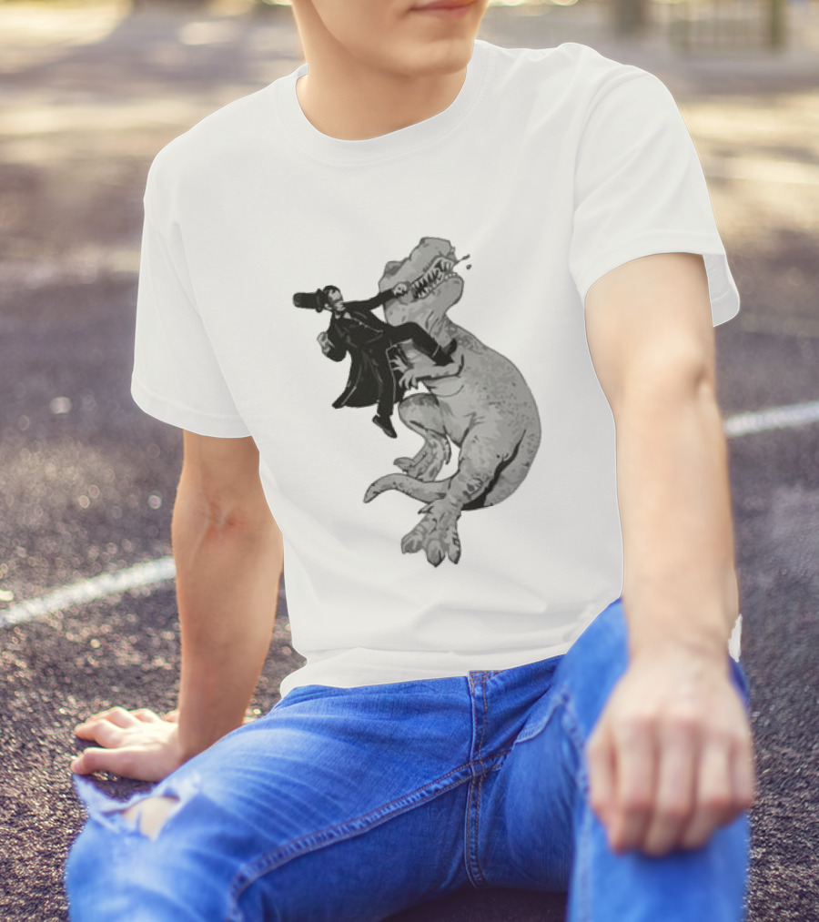 Punching ARex Like A Boss Victorian Gentleman Fighting Dinosaur T-Shirt