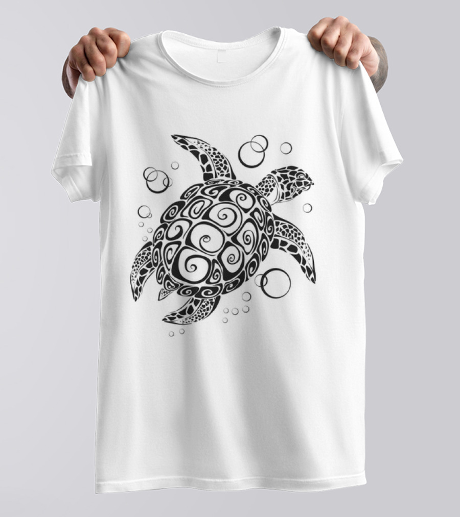 Sea Turtle Tribal Pattern With Bubbles T-Shirt
