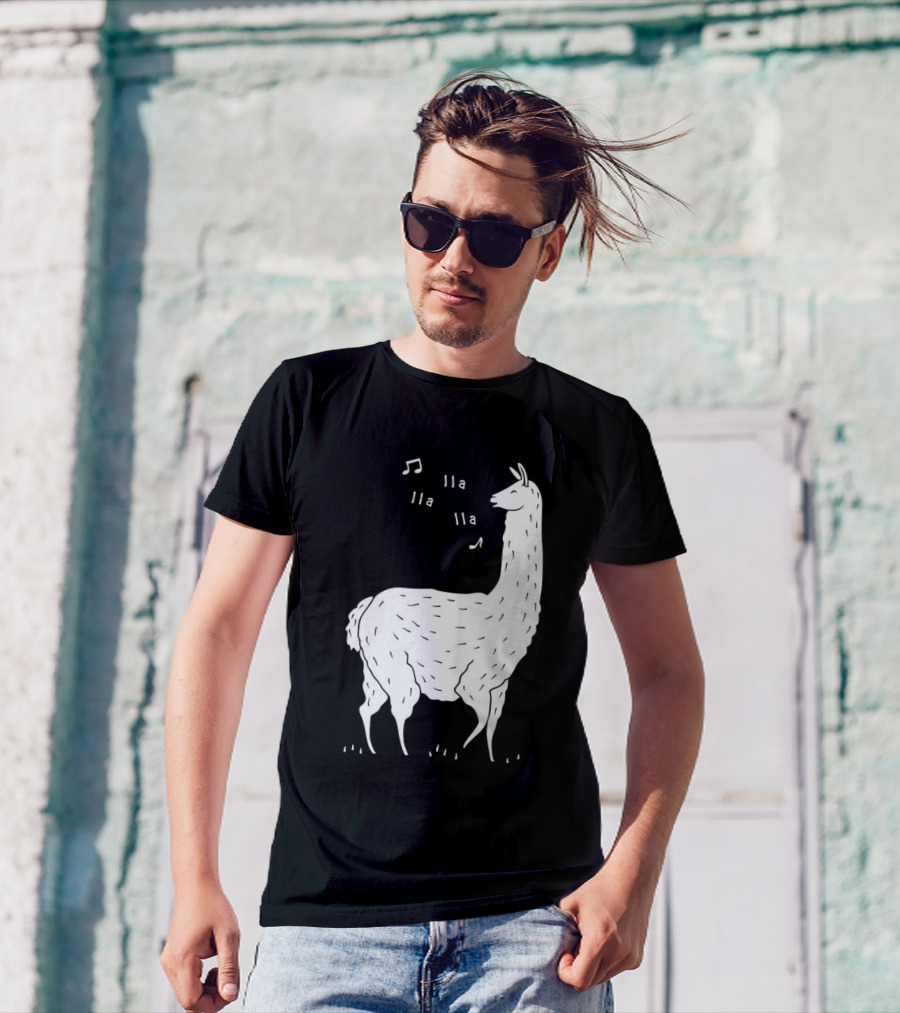 LLAMAS AND MUSICAL NOTES LLA LLA SONG OF THE LLAMA T-Shirt