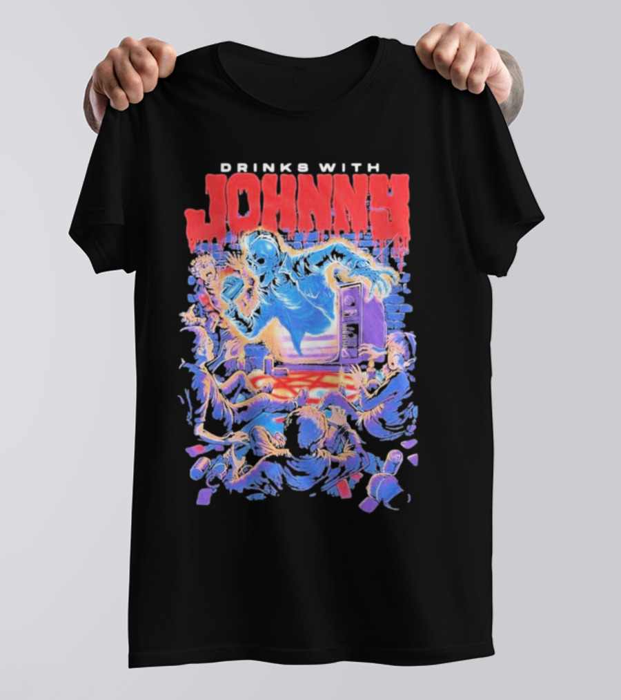 Drinks With Johnny The Summoning Skeleton Emerging From TV T-Shirt