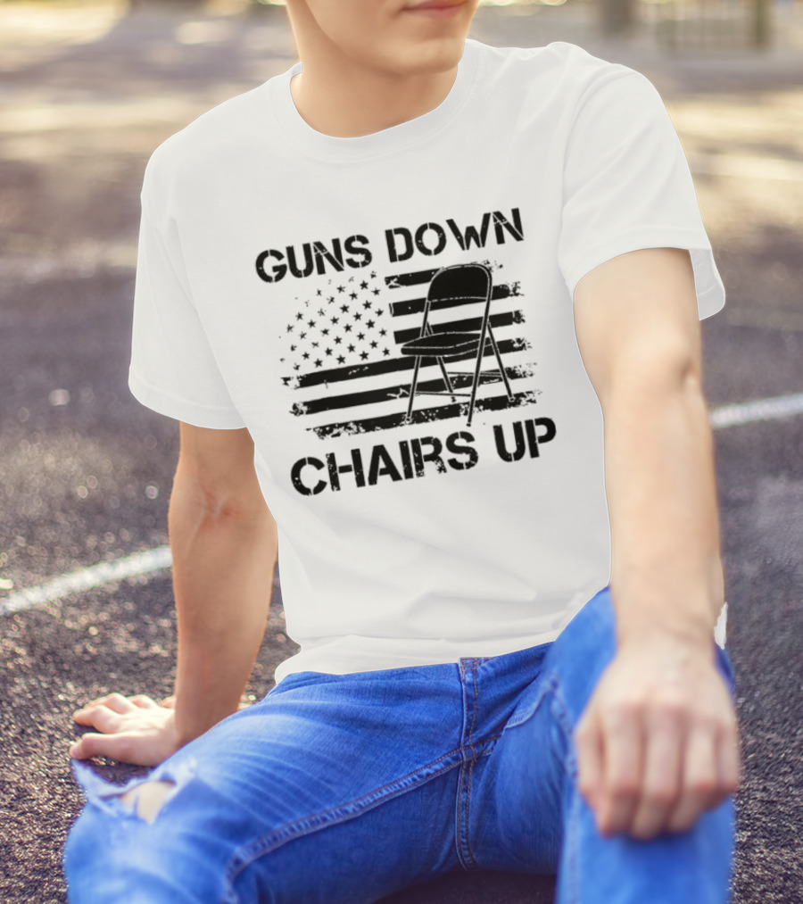 Guns Down Chairs Up American Flag Folding Chair T-Shirt