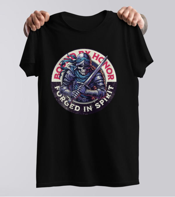 Bound By Honor Forged In Spirit Knight Skull With Sword T-Shirt