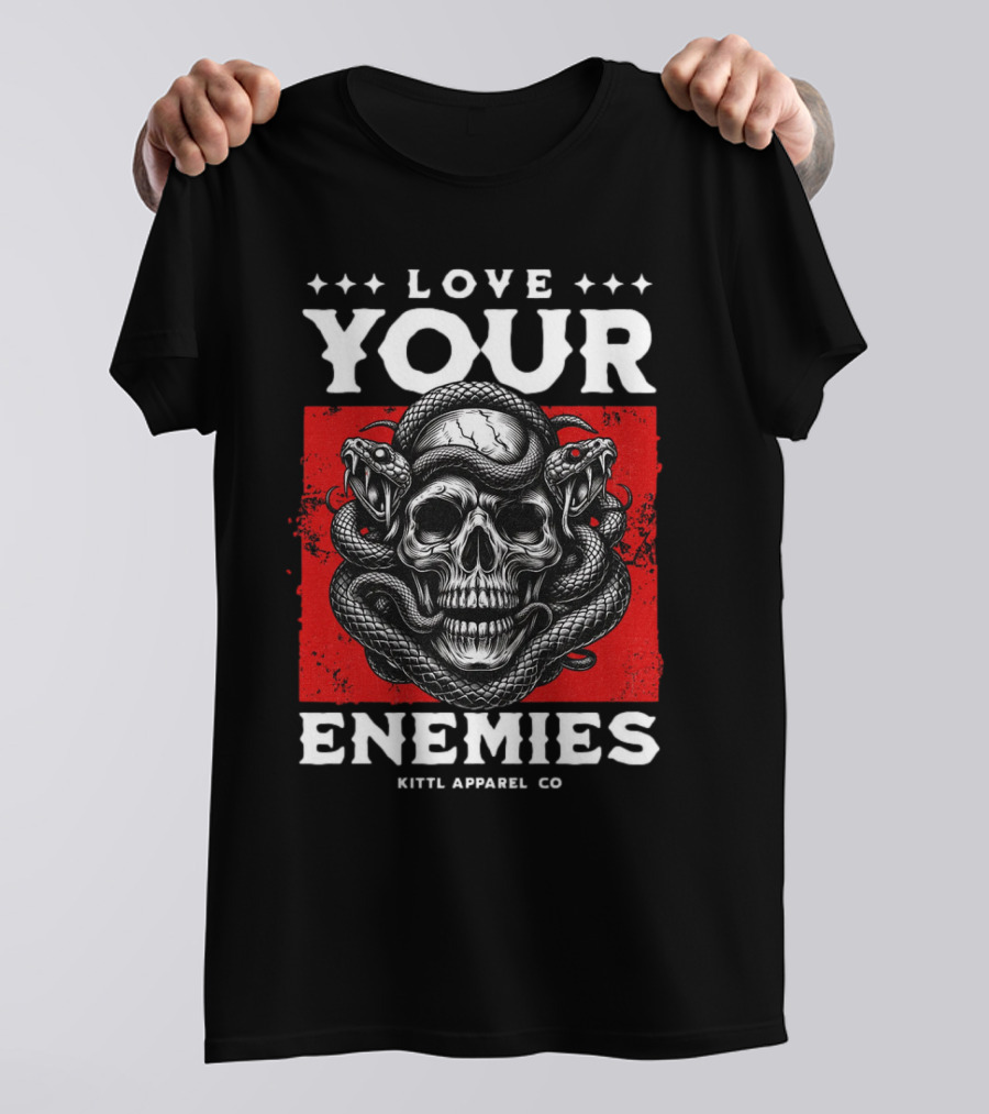 Love Your Enemies Skull With Snakes Kittl Apparel Co T-Shirt