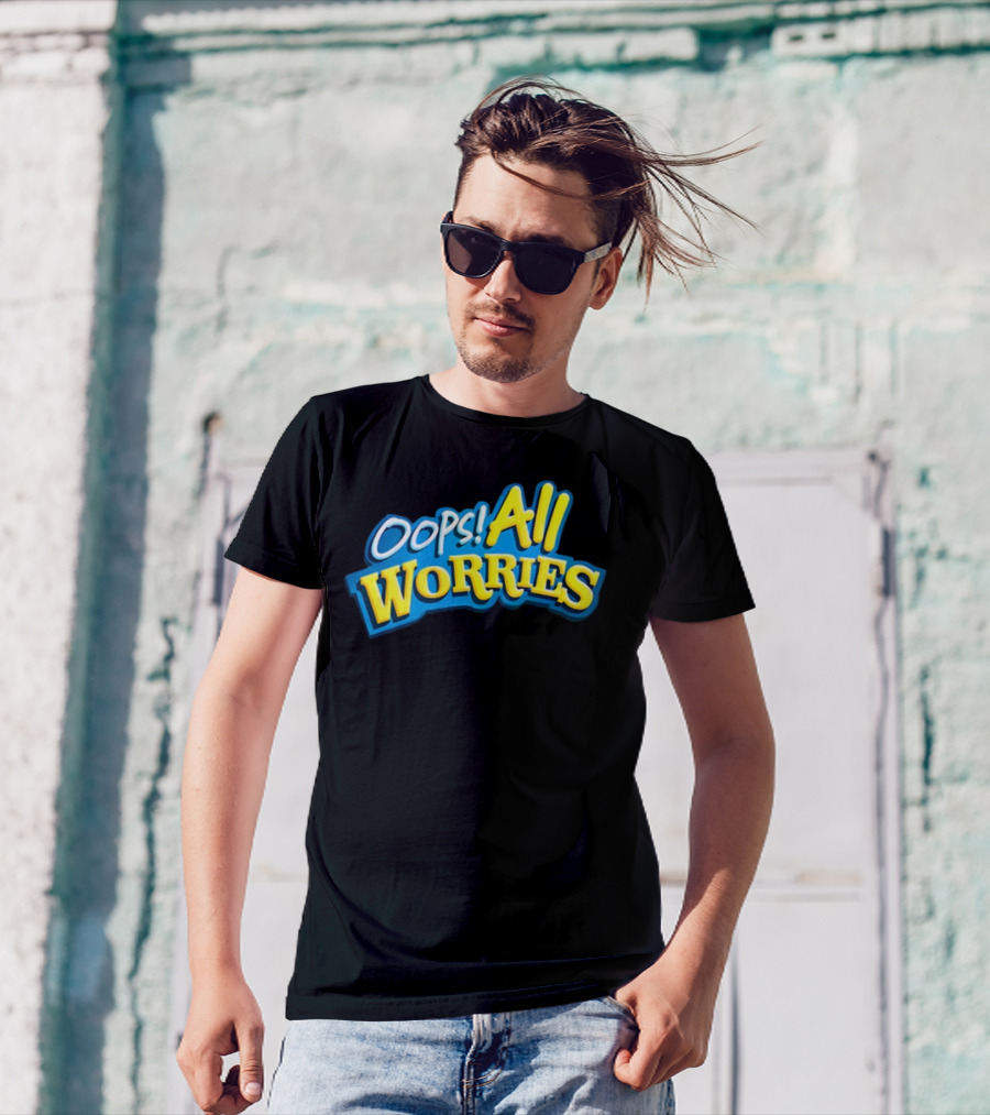 Oops All Worries Text Bold Blue Yellow T-Shirt