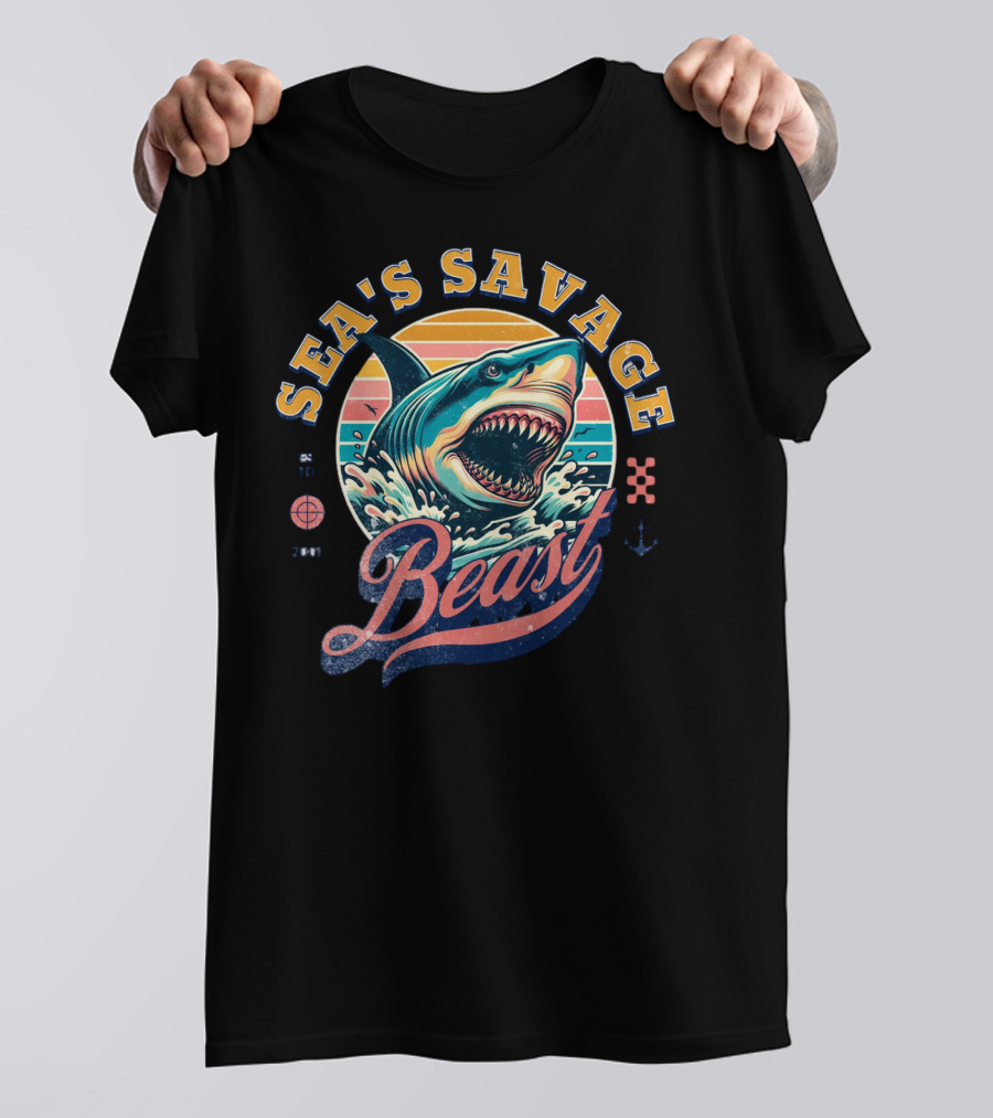 Sea's Savage Beast Angry Shark Y2K T-Shirt