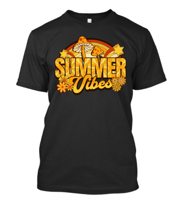 Groovy Summer Vibes With Mushroom And Flower Rainbow T-Shirt