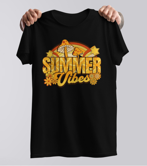 Groovy Summer Vibes With Mushroom And Flower Rainbow T-Shirt