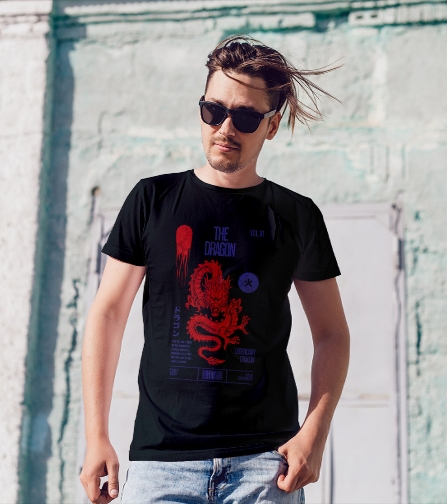 The Dragon Vol. 01 Legendary Fire Dragon Kanji Spirit Top Sticker T-Shirt