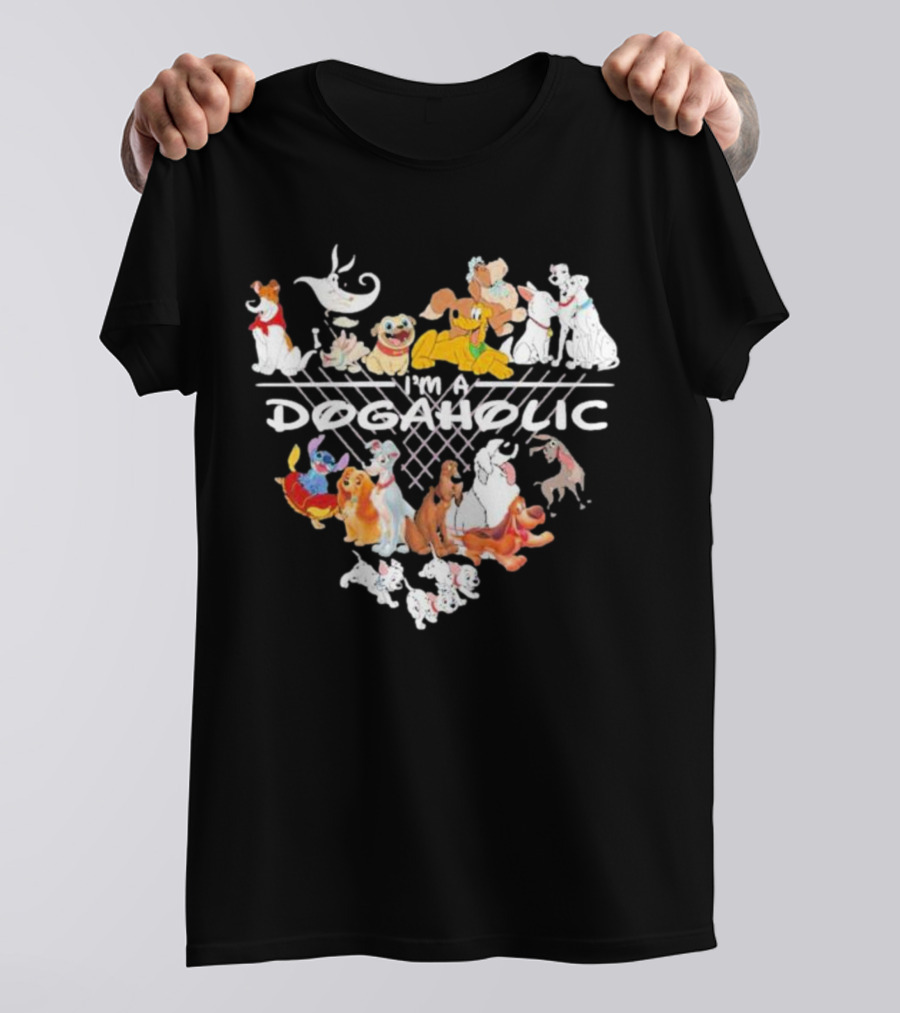 I'm A Dogaholic With Iconic Cartoon Dogs Heart T-Shirt