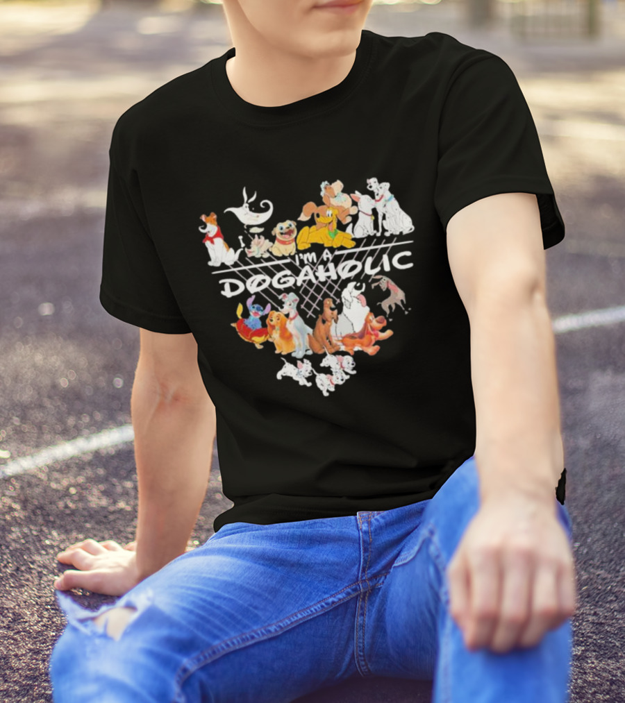 I'm A Dogaholic With Iconic Cartoon Dogs Heart T-Shirt