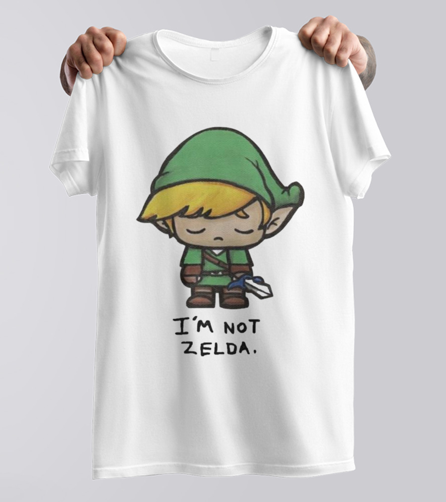 I'm Not Zelda Sad Cartoon Character In Green T-Shirt