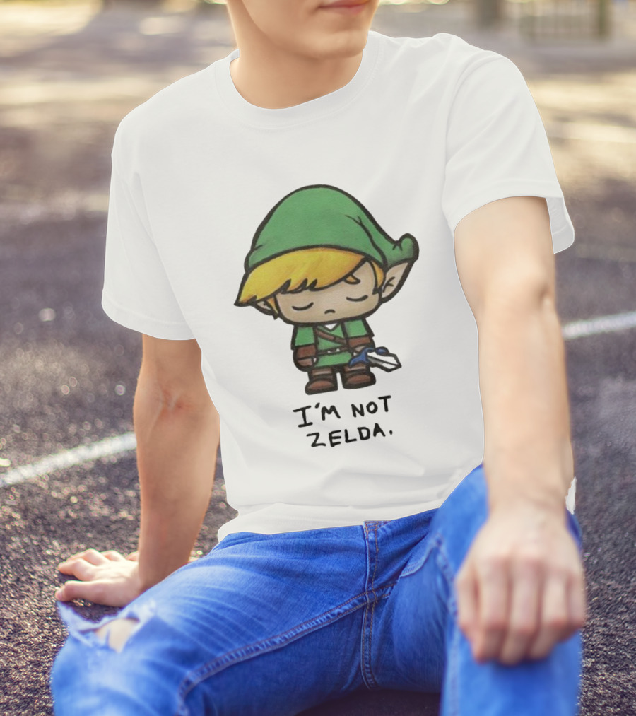 I'm Not Zelda Sad Cartoon Character In Green T-Shirt