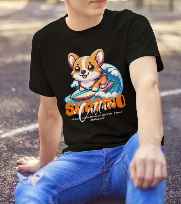 Surfing Culture Corgi On Surfboard With Wave T-Shirt