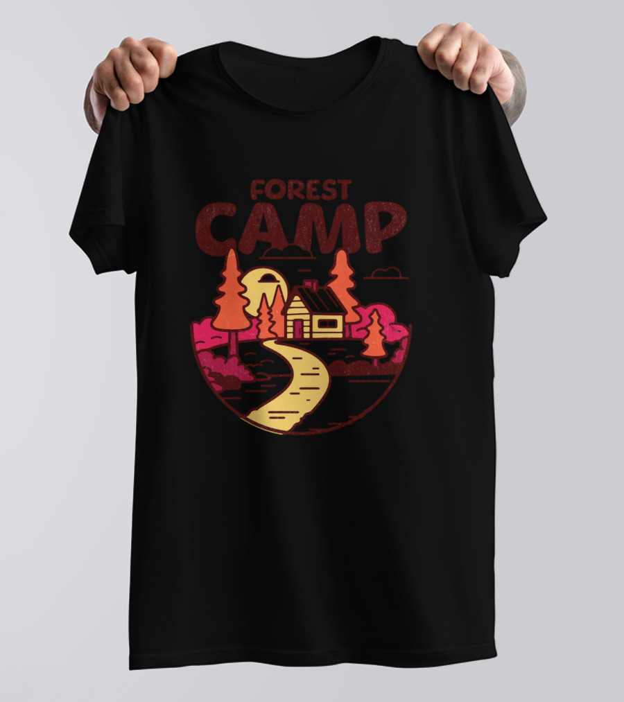 Forest Camp Cabin Path Sunset T-Shirt