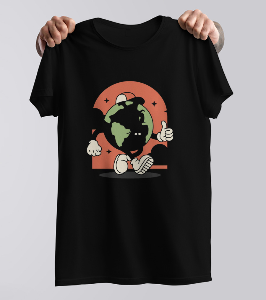 Good Morning World Smiling Earth Character Thumbs Up Classic T-Shirt