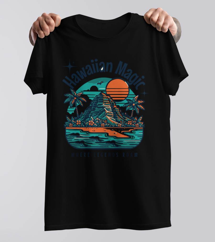 Hawaiian Magic Where Legends Roam Tropical Sunset Scenic Ocean View T-Shirt