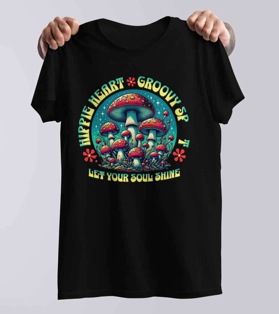 Hippie Heart Groovy SF Let Your Soul Shine Psychedelic Mushroom Forest T-Shirt