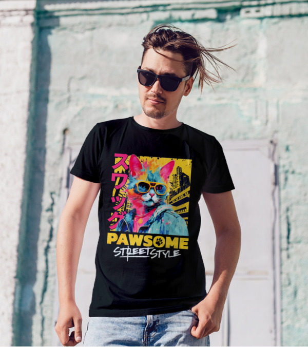 Pawsome Streetstyle Cat With Jacket And Sunglasses Urban Cityscape T-Shirt