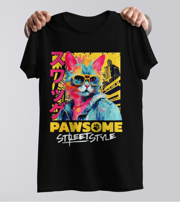 Pawsome Streetstyle Cat With Jacket And Sunglasses Urban Cityscape T-Shirt