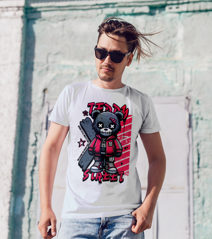 Teddy Street 85 Haunted Teddy Bea With Grunge Style Elements T-Shirt