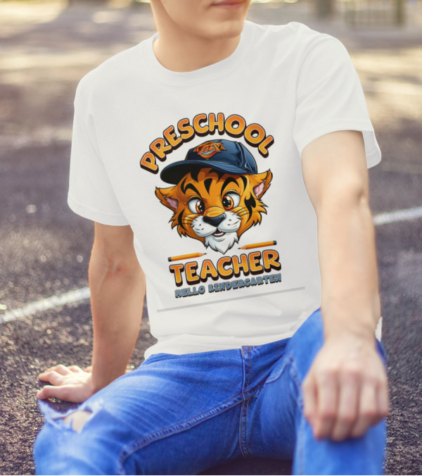 Preschool Teacher Tiger Mascot Hello Kindergarten Back To School T-Shirt