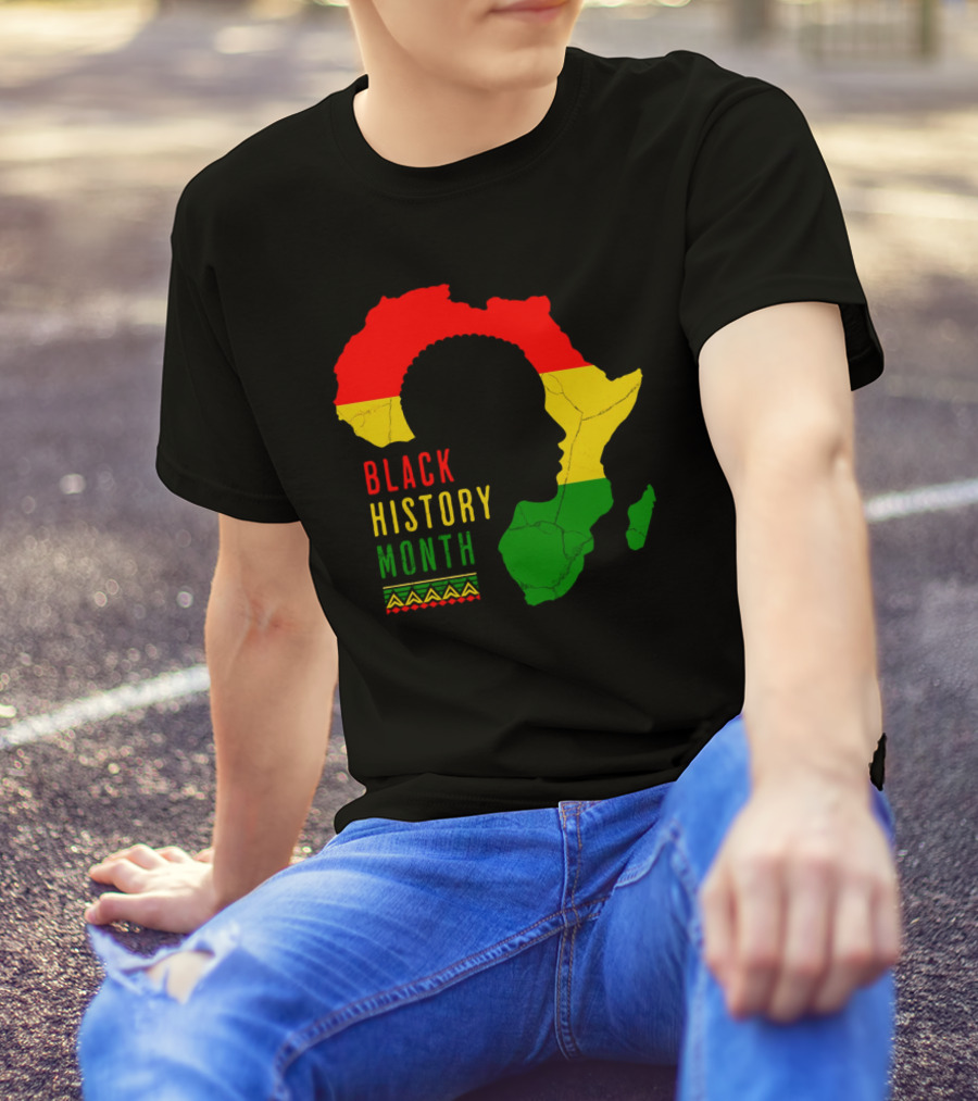 Black History Month Africa Map Silhouette With Red Yellow Green Colors T-Shirt