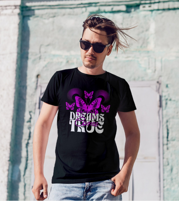 Dreams Come True Vibrant Pink Butterflies Psychedelic T-Shirt